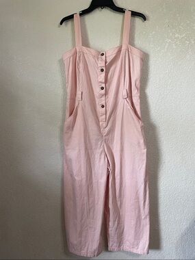 Light Pink Button-Front Wide Leg Jumpsuit